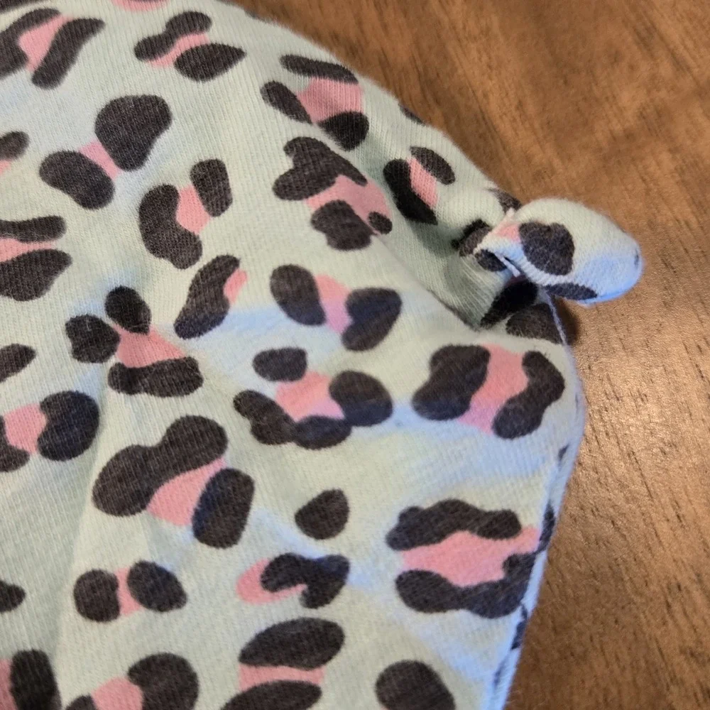 Sleep On It Pink Bear Lovey Security Blanket Blue Pink Leopard Print Knot Corner